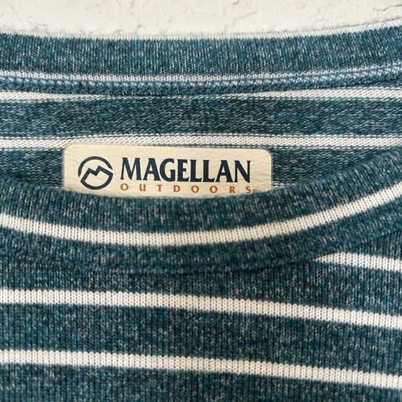 Granola Core Magellan Outdoors Teal and White Long Sleeve Striped Shirt Size M - Picture 3 of 4
